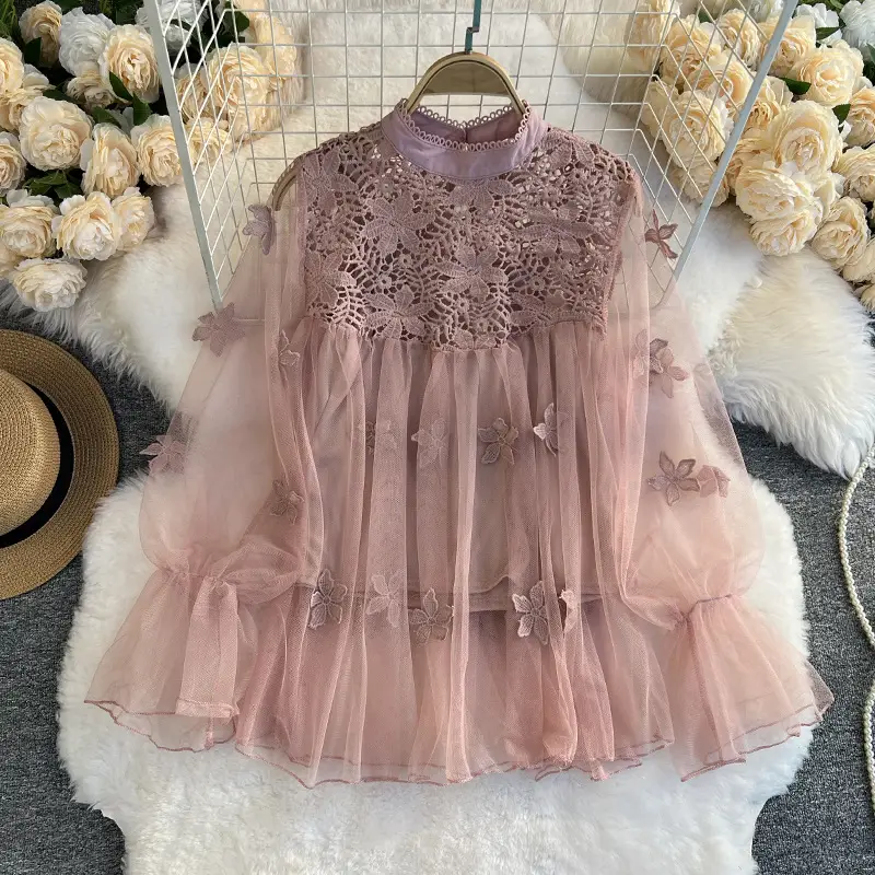 Autumn Sweet Long Sleeve Fairy Dress with Lace Top and Butterfly Mesh - Image 9