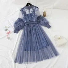 Autumn Sweet Long Sleeve Fairy Dress with Lace Top and Butterfly Mesh — feature 7