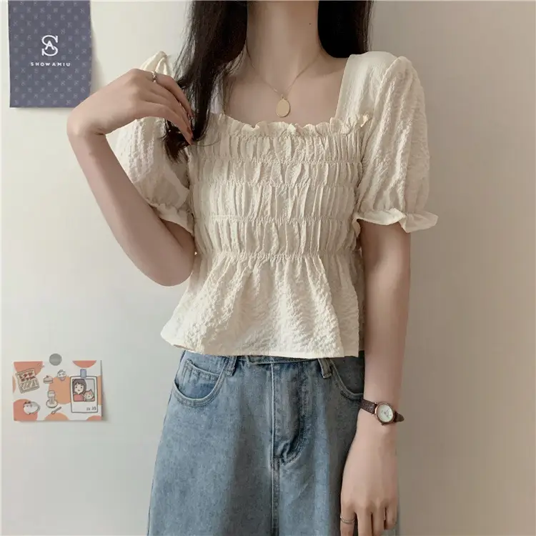 Black Chiffon Puff Sleeve Women's Top — feature 2