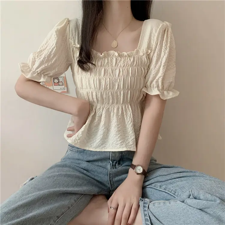 Black Chiffon Puff Sleeve Women's Top — feature 3