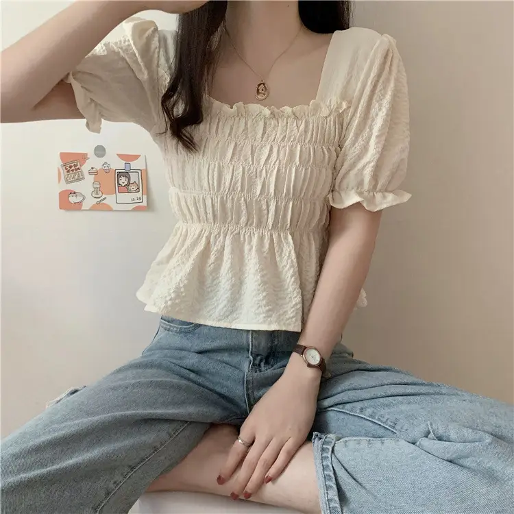 Black Chiffon Puff Sleeve Women's Top — feature 4
