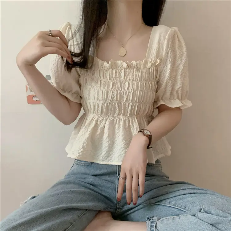Black Chiffon Puff Sleeve Women's Top — feature 5