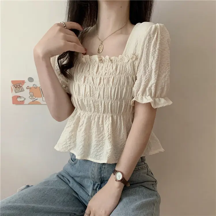 Black Chiffon Puff Sleeve Women's Top — feature 6