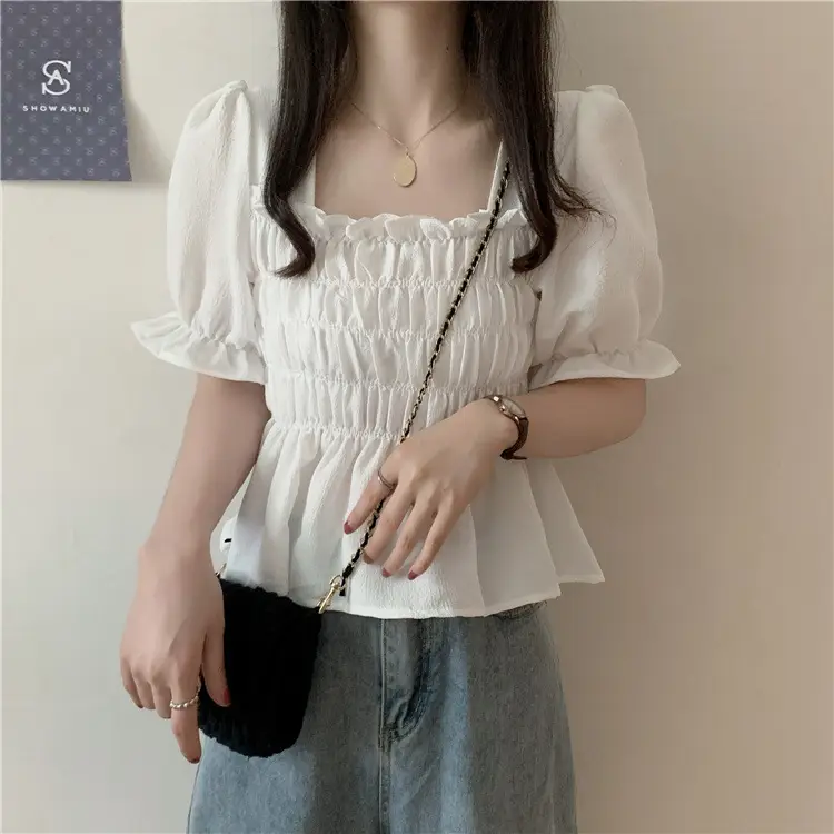 Black Chiffon Puff Sleeve Women's Top — feature 7