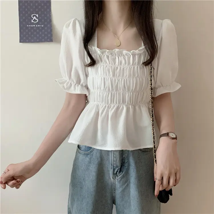 Black Chiffon Puff Sleeve Women's Top — feature 9