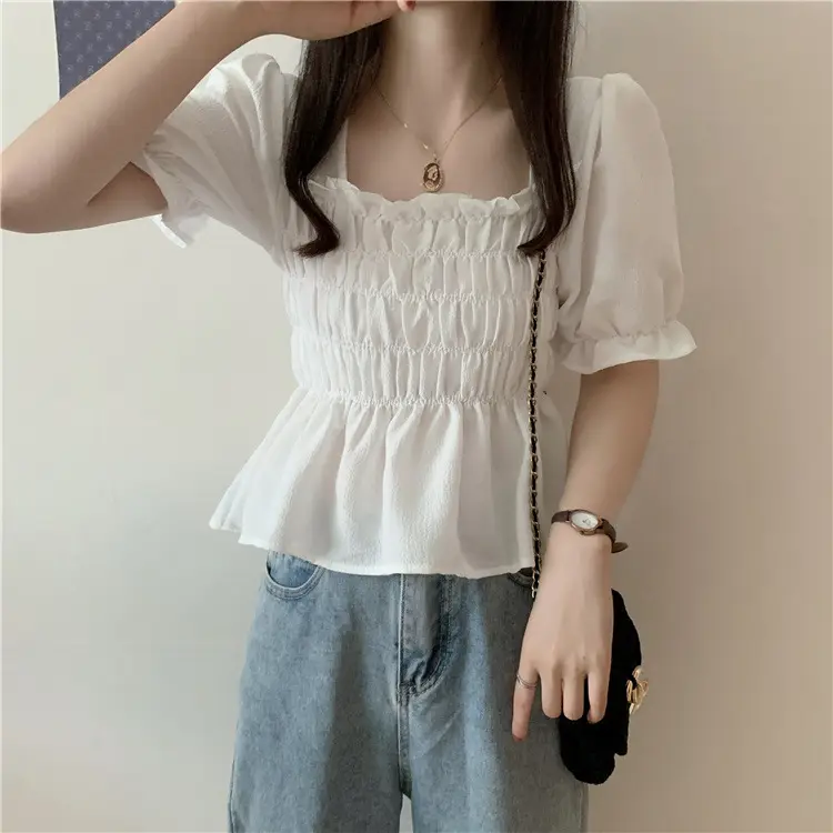 Black Chiffon Puff Sleeve Women's Top
