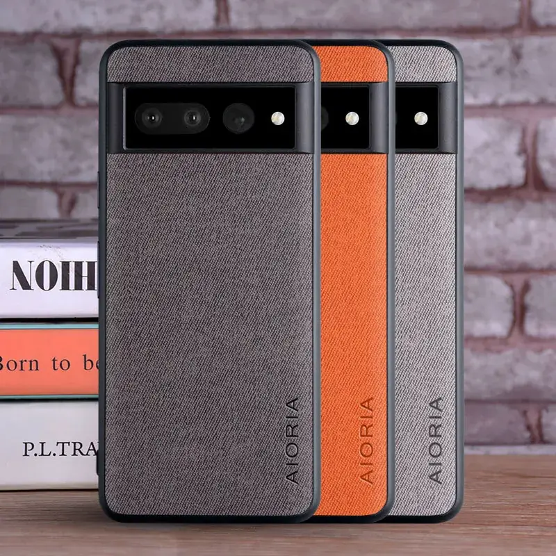 Google Pixel 7 Pro Phone Case Real Cloth Grey Orange - Image 6