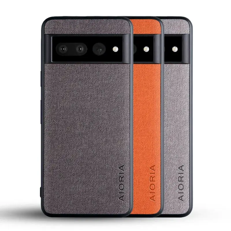 Google Pixel 7 Pro Phone Case Real Cloth Grey Orange - Image 10