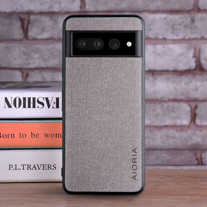 Google Pixel 7 Pro Phone Case Real Cloth Grey Orange - Image 2