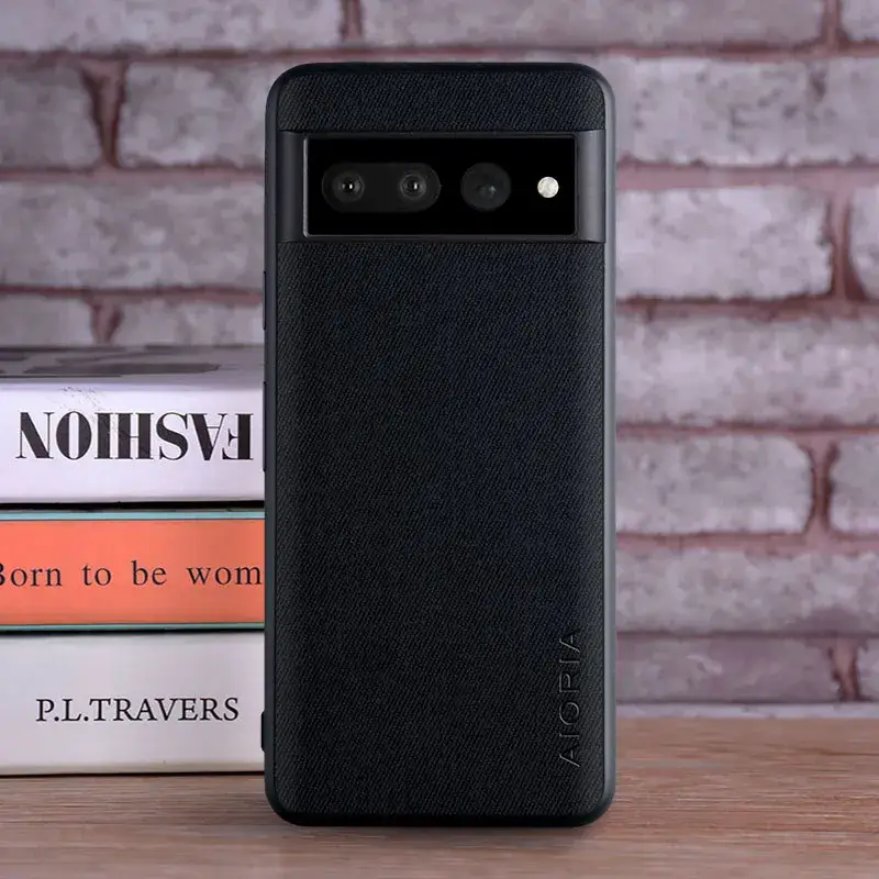 Google Pixel 7 Pro Phone Case Real Cloth Grey Orange - Image 3