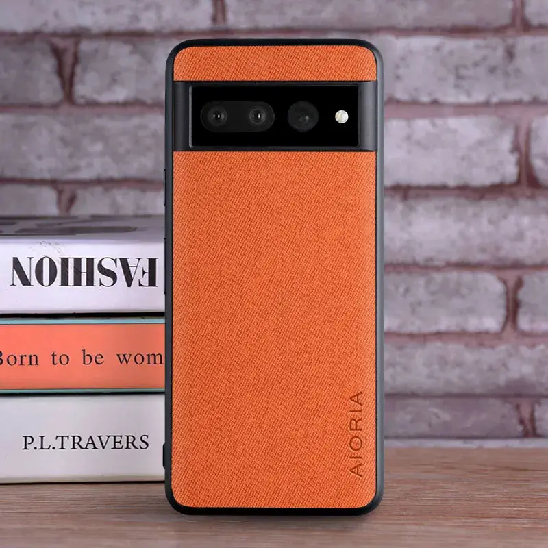 Google Pixel 7 Pro Phone Case Real Cloth Grey Orange - Image 4