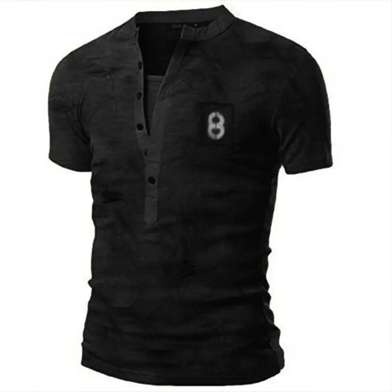 Men Black 3D Printed V-Neck T-Shirt Casual Retro Military - Image 4