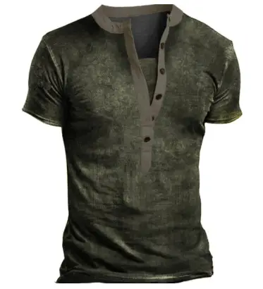 Men Black 3D Printed V-Neck T-Shirt Casual Retro Military - Image 10