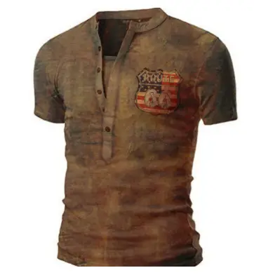 Men Black 3D Printed V-Neck T-Shirt Casual Retro Military - Image 11