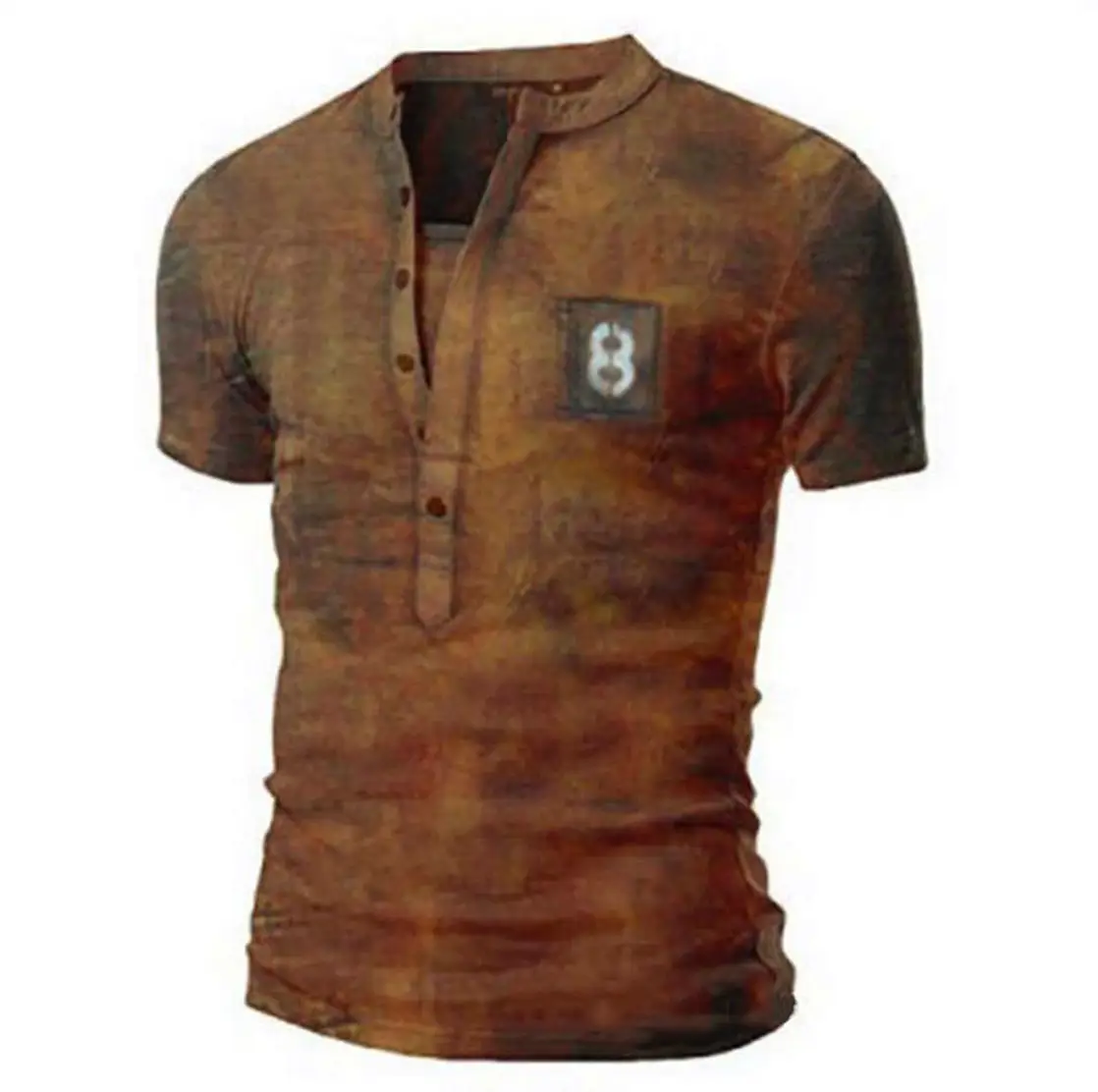 Men Black 3D Printed V-Neck T-Shirt Casual Retro Military - Image 2