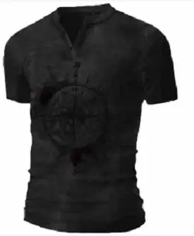 Men Black 3D Printed V-Neck T-Shirt Casual Retro Military - Image 8