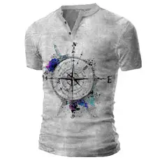 Men Black 3D Printed V-Neck T-Shirt Casual Retro Military - Image 9