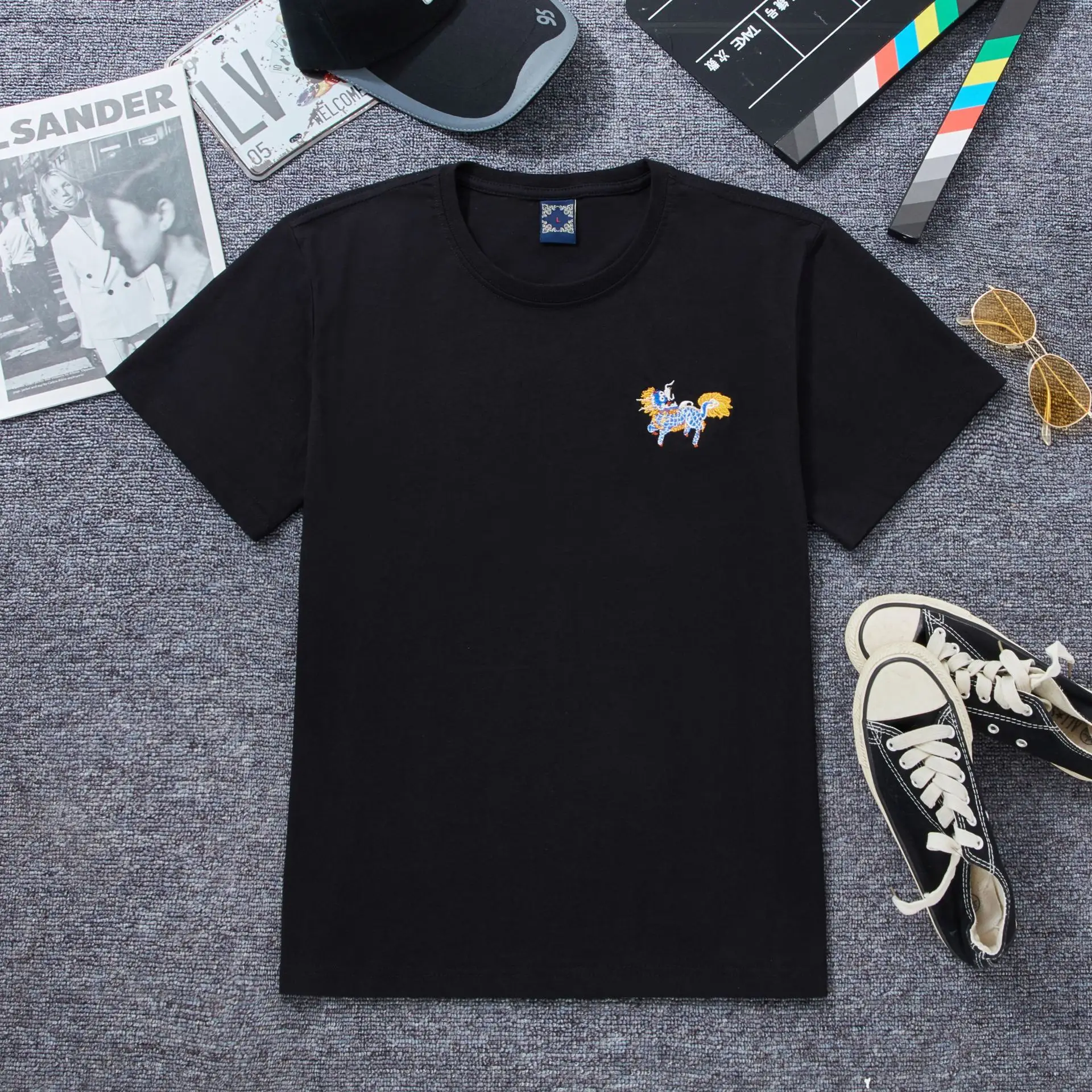 Young Men Pure Cotton Unicorn T-Shirt Black Loose Fit - Image 2