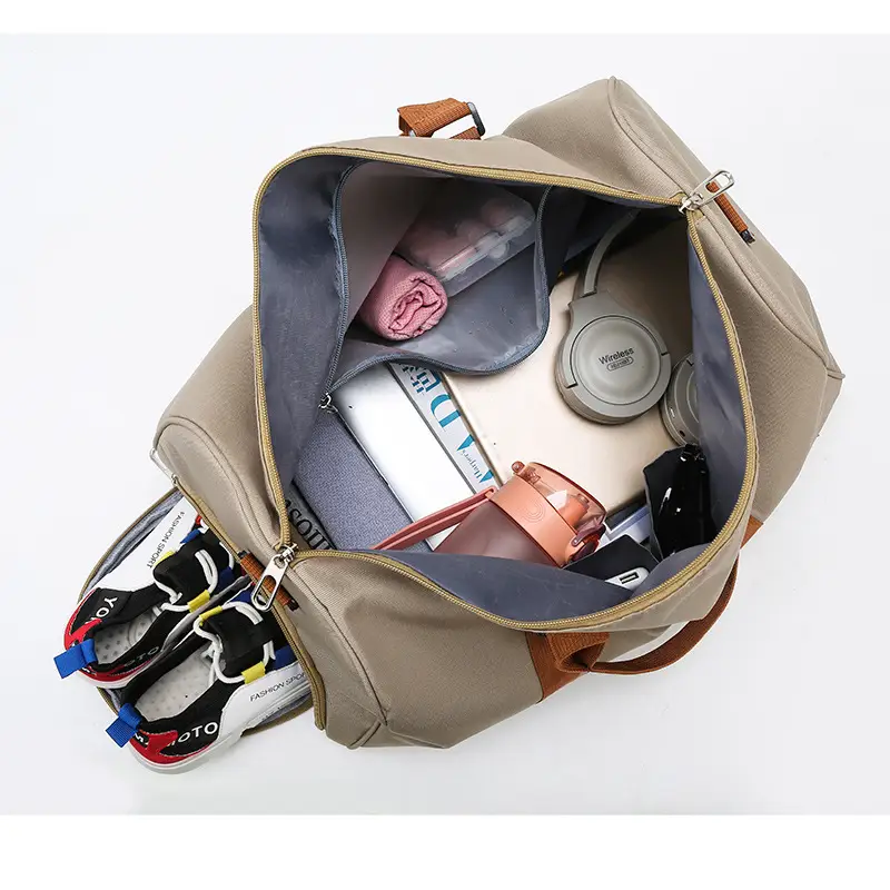 Purple Large Travel Bag with Leather Strap - Image 9