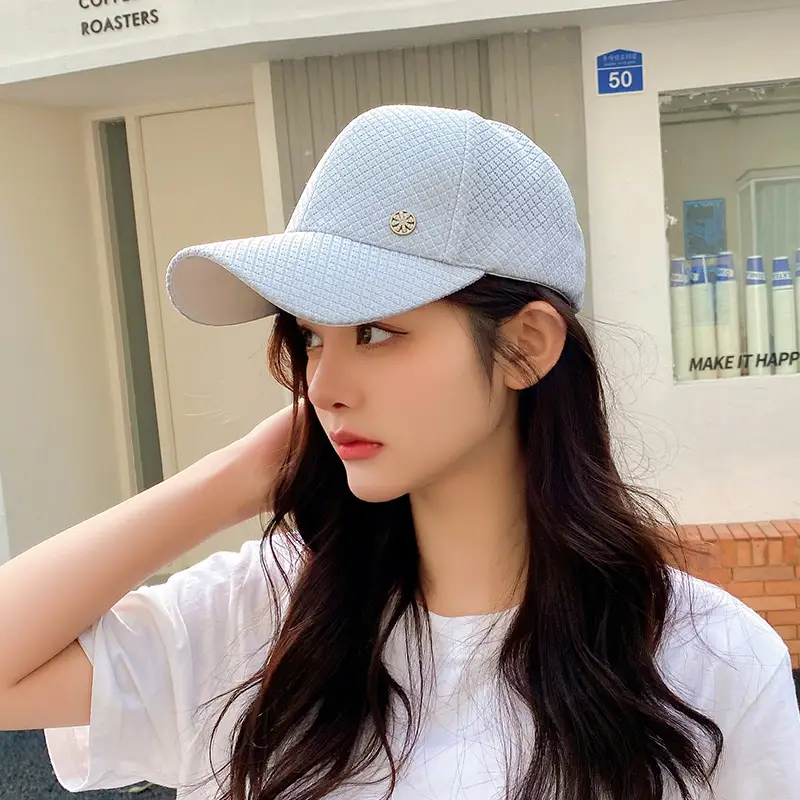 New Women's Beige Baseball Cap with Bead - Image 2