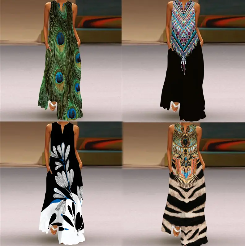V-Neck Sleeveless Maxi Dress Black White Floral Print - Image 5