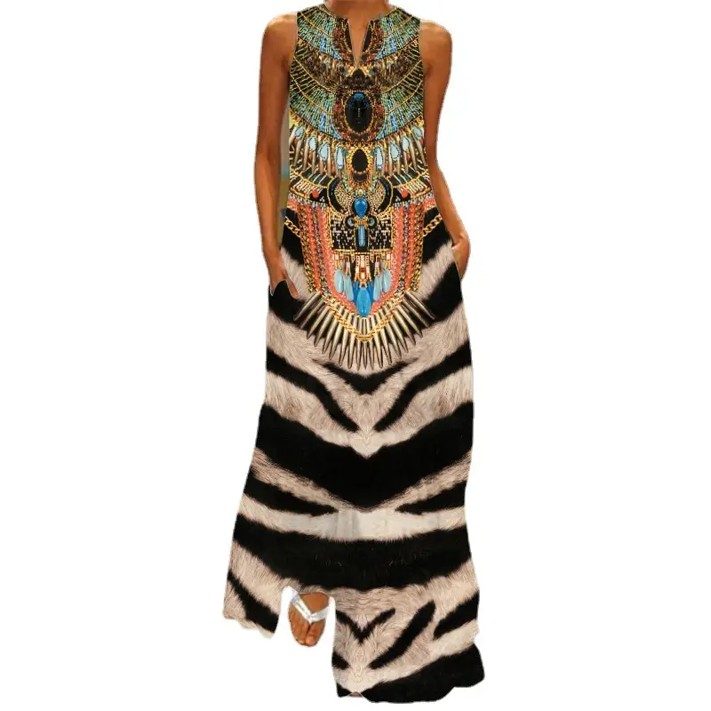 V-Neck Sleeveless Maxi Dress Black White Floral Print - Image 9
