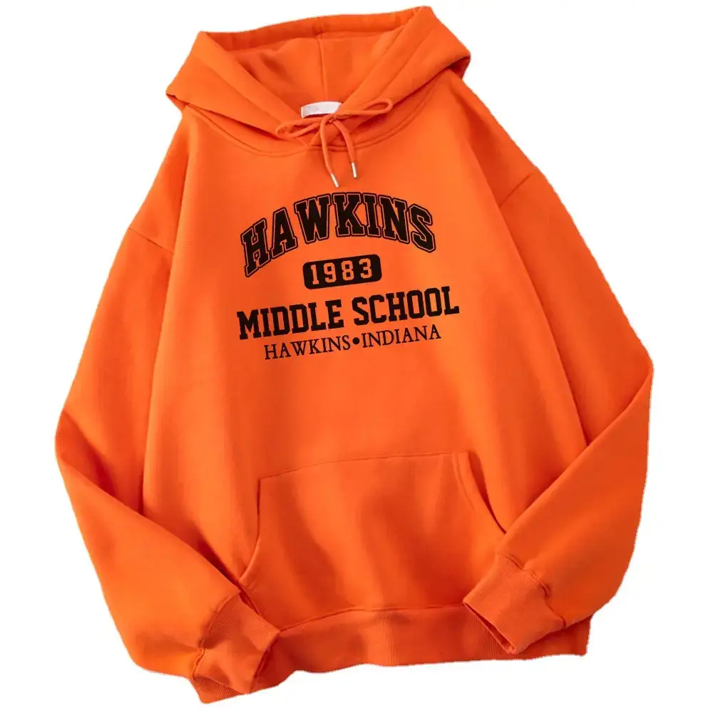 Women White Hawkins Middle School Hoodie Fleece Long Sleeve - Image 22