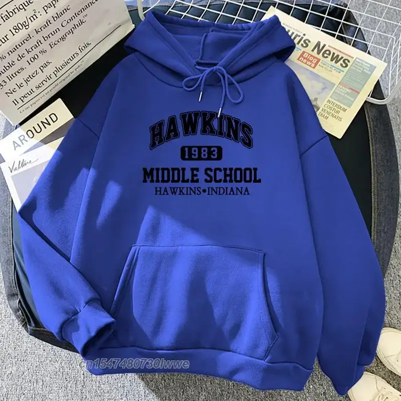 Women White Hawkins Middle School Hoodie Fleece Long Sleeve - Image 11
