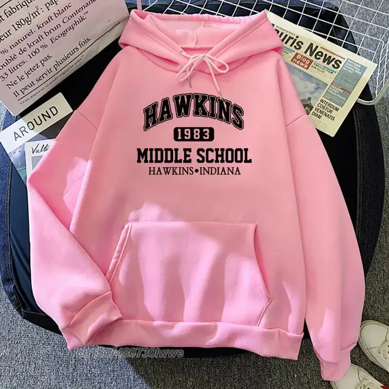 Women White Hawkins Middle School Hoodie Fleece Long Sleeve - Image 12
