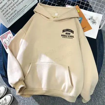 Women White Hawkins Middle School Hoodie Fleece Long Sleeve - Image 17