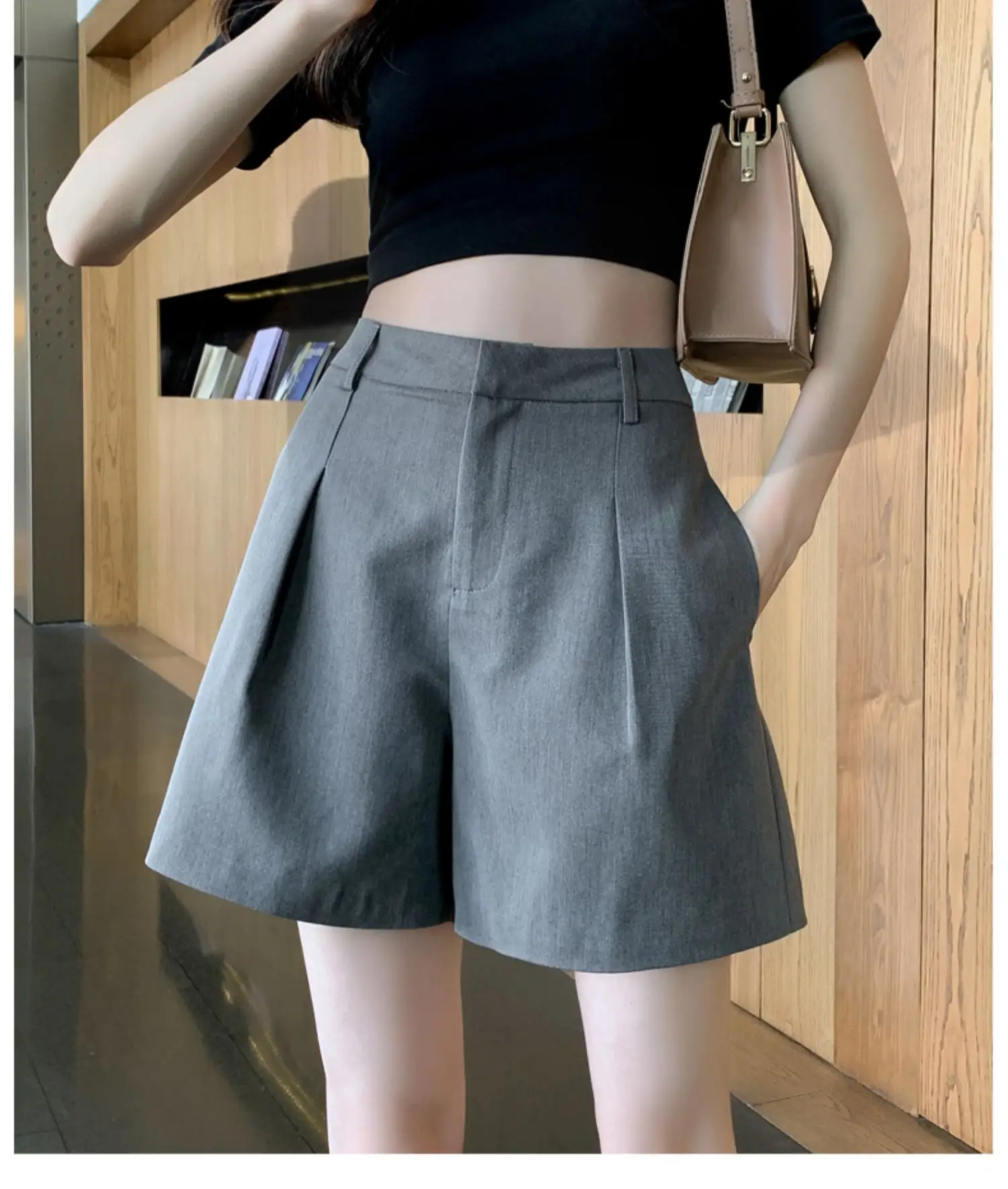 Women Khaki Slimming Shorts High Waist Loose Summer — feature 16