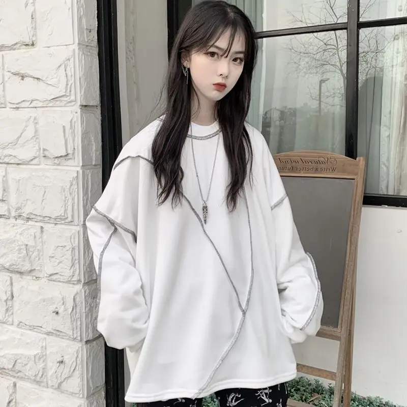 Women's Black Thin T-Shirt Sweatshirt Set Loose Mid-Length Hip-hop Style - Image 10