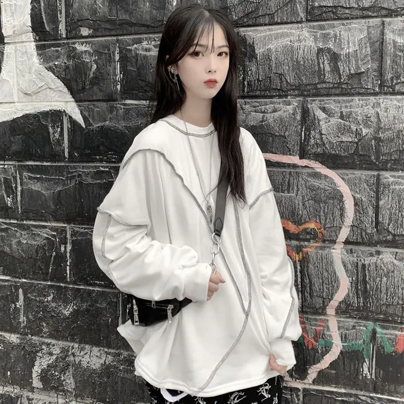 Women's Black Thin T-Shirt Sweatshirt Set Loose Mid-Length Hip-hop Style - Image 12