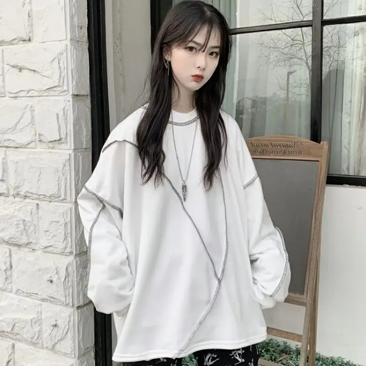Women's Black Thin T-Shirt Sweatshirt Set Loose Mid-Length Hip-hop Style — feature 2