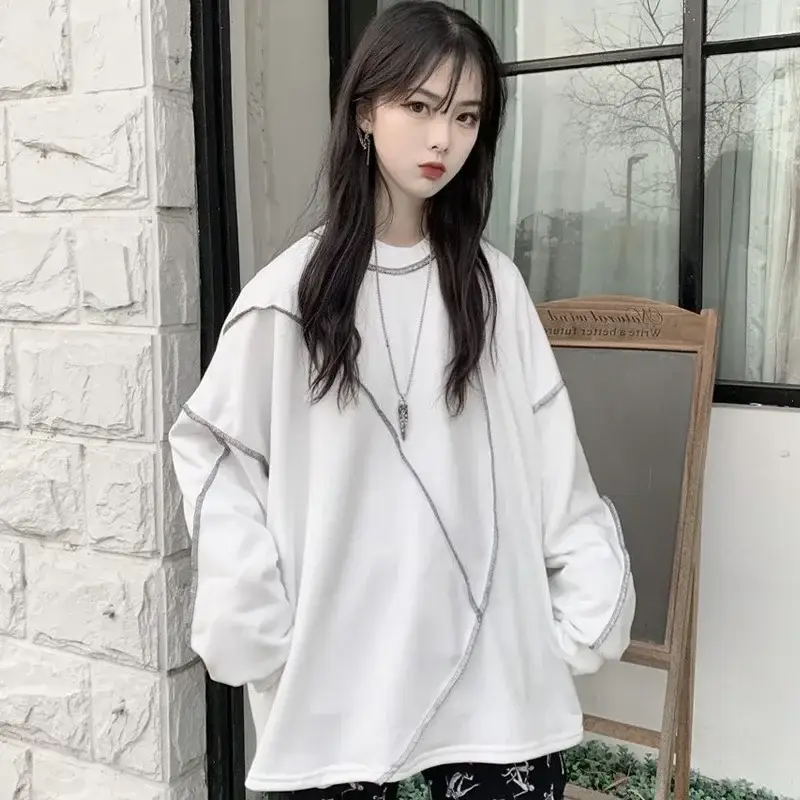 Women's Black Thin T-Shirt Sweatshirt Set Loose Mid-Length Hip-hop Style - Image 4