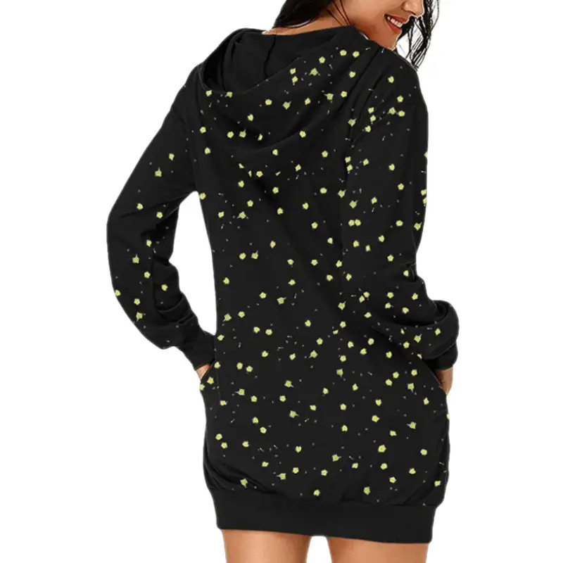 Christmas Printed Hooded Vest for Women Black