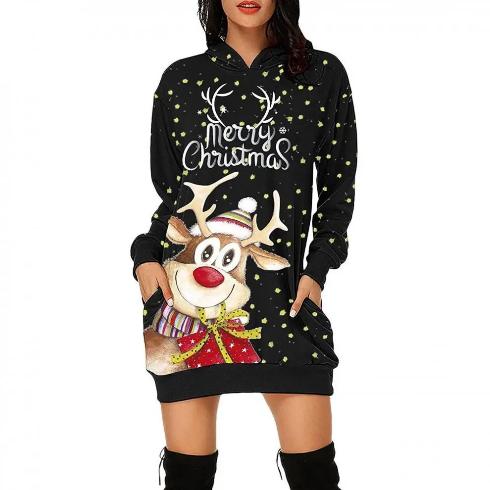 Christmas Printed Hooded Vest for Women Black — feature 2
