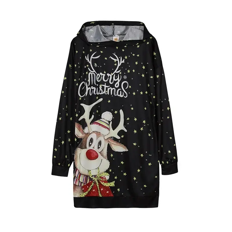Christmas Printed Hooded Vest for Women Black