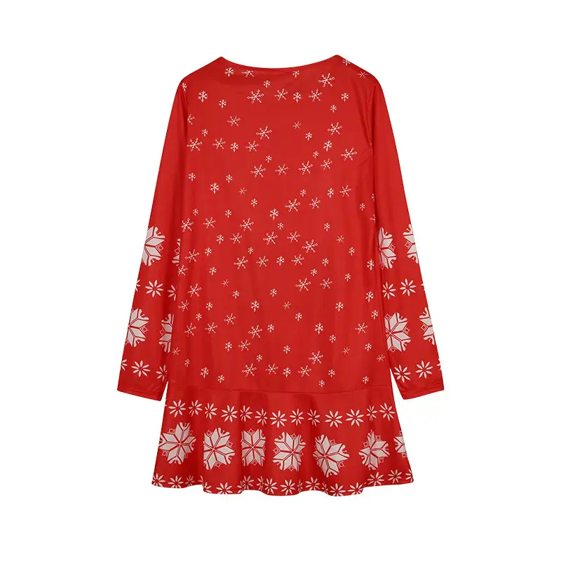 Red Snowflake Elk Print Christmas Dress for Women — feature 9