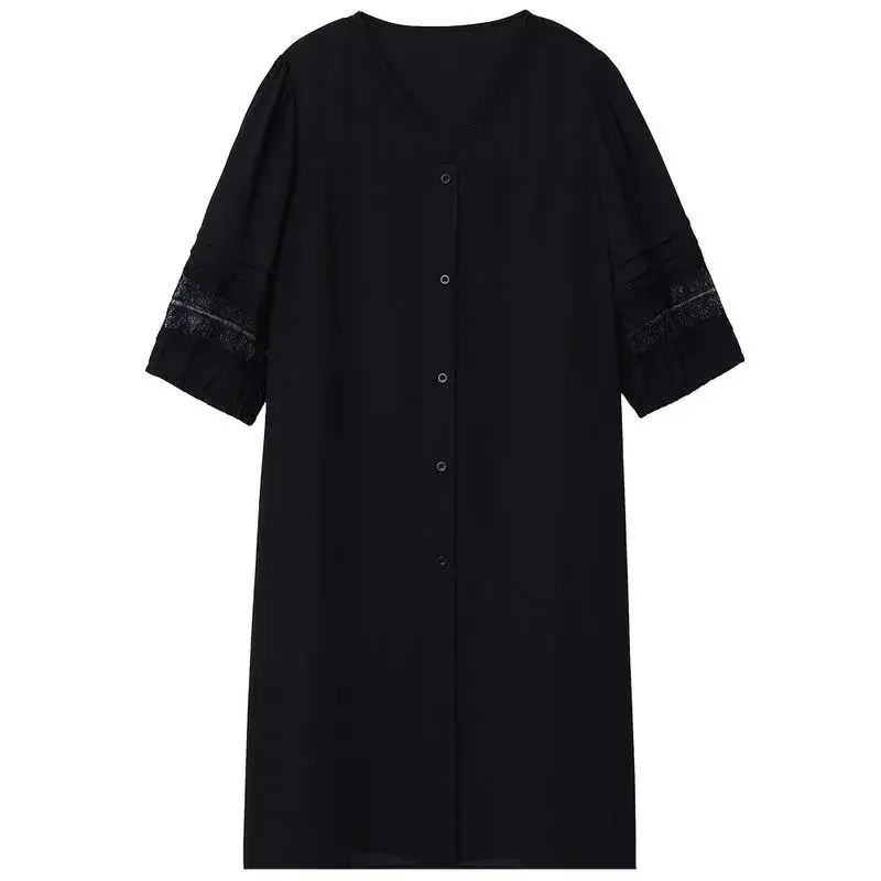 Summer New Large Size Mother V-Neck 7 Bubble Sleeve Long Dress - Image 8