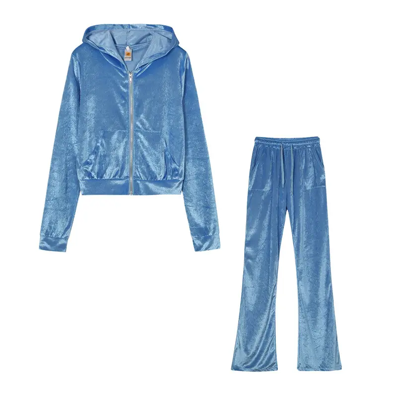 Brown Velvet 2-Piece Hooded Zipper Set for Women — feature 17