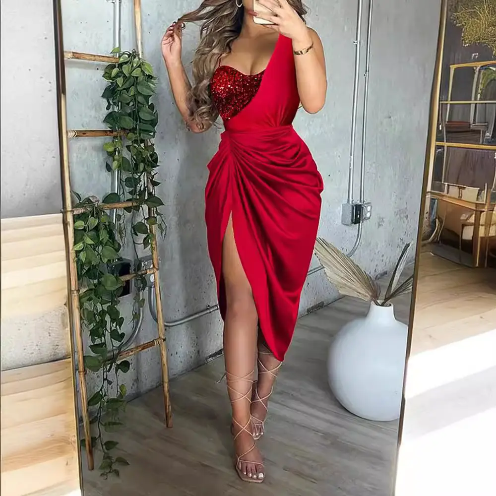 Red Sequin Slit Long Dress for Women 2026 - Image 9