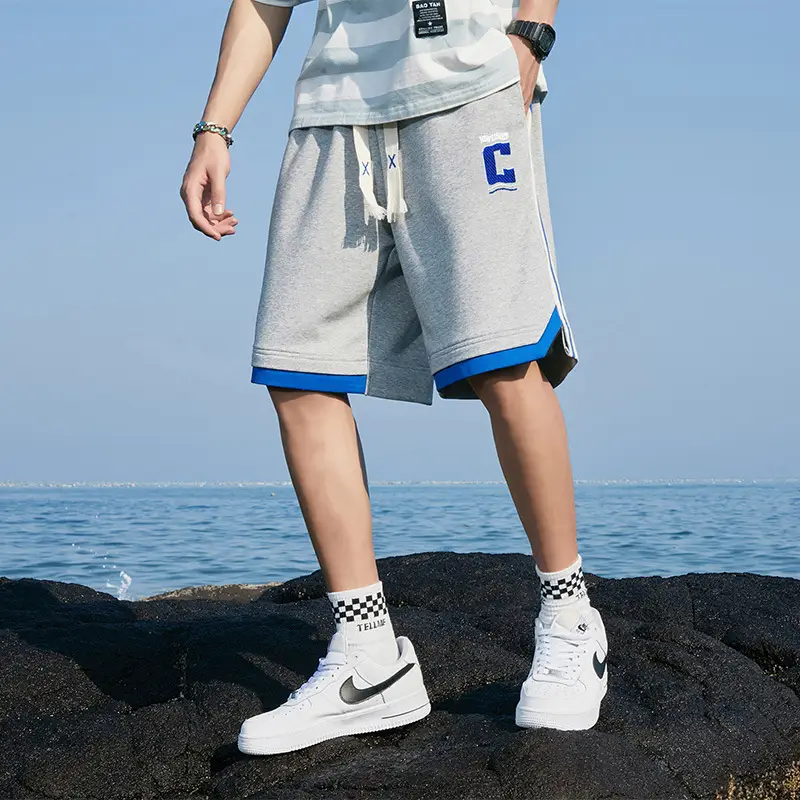 Men Black Blue Stripe Casual Shorts with White Sneakers - Image 8