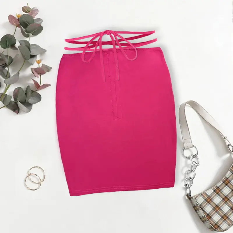 2025 Women's Pink High Waist Drawstring Skirt - Image 5