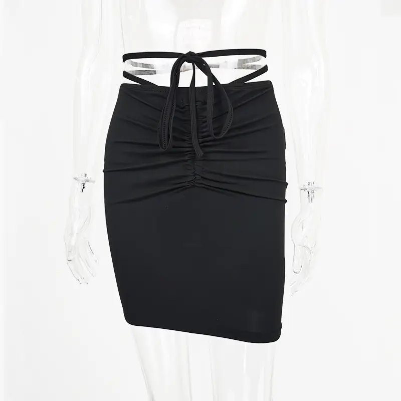 2025 Women's Pink High Waist Drawstring Skirt - Image 2
