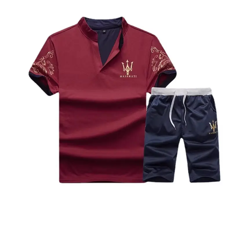 Men's Maroon Sports Casual T-Shirt Shorts Set