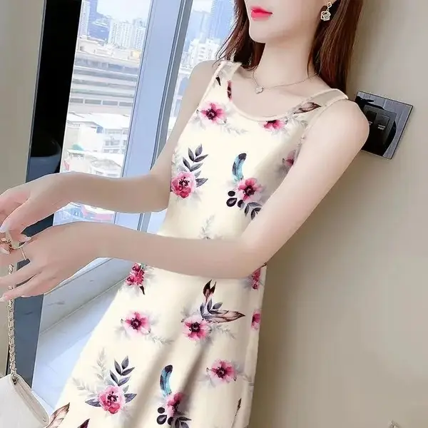 Women Floral Sleeveless Dress Summer Large