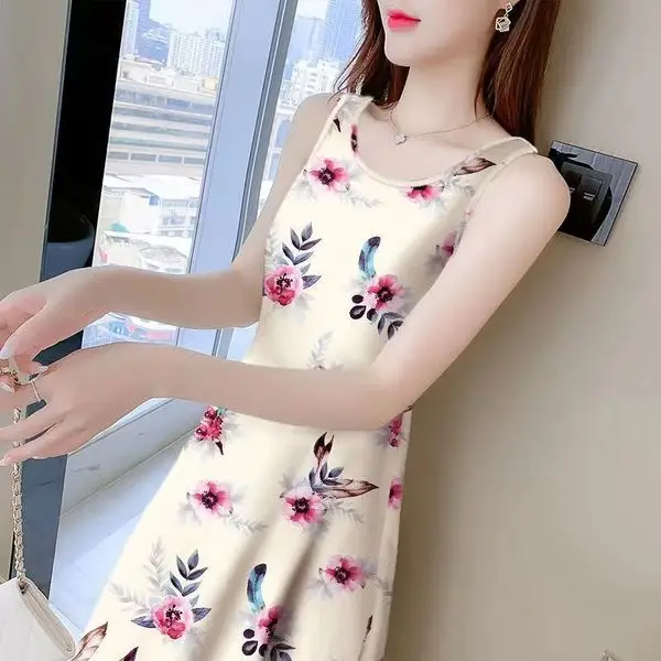 Women Floral Sleeveless Dress Summer Large