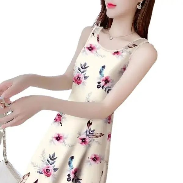 Women Floral Sleeveless Dress Summer Large
