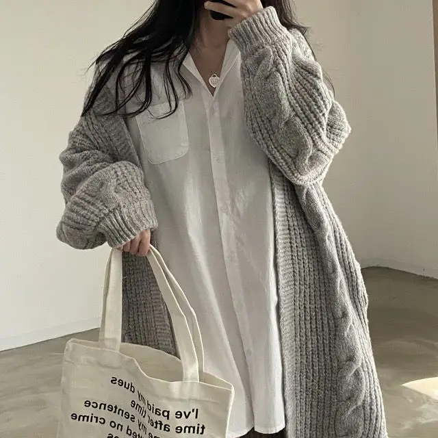 Women's 2024 Loose White Lapel Shirt Skirt Mid-Length - Image 5